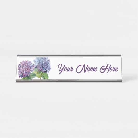 Blue Hydrangeas Personalized Nameplate デスクネームプレート (正面)