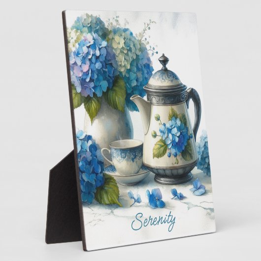 Blue Hydrangeas Sip and Serenity フォトプラーク (側面)