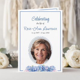 Blue Hydrangeas Summer Flowers Funeral Folded プログラム