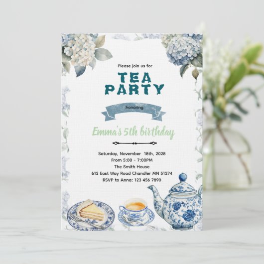 Blue Hydrangeas tea party Invitation 招待状 (スタンド正面)