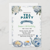 Blue Hydrangeas tea party Invitation 招待状 (正面/裏面)
