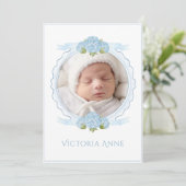 Blue Hydrangeas Vintage Birth Announcement 招待状 (スタンド正面)