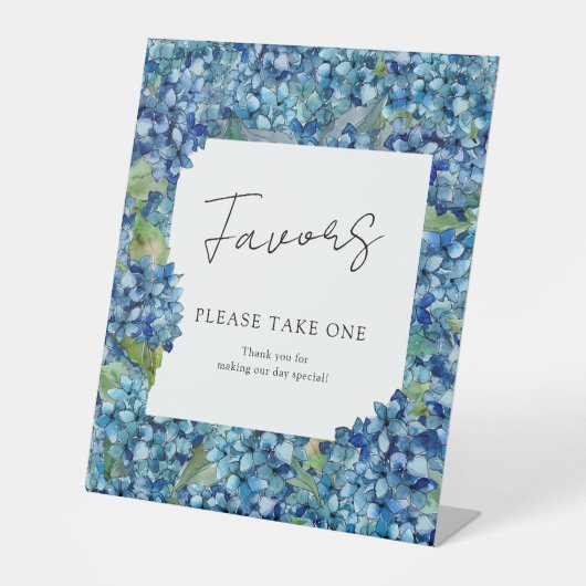 Blue Hydrangeas Wedding Favors Please Take One 台座サイン (正面)