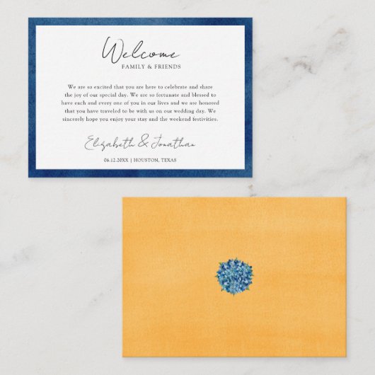 Blue Hydrangeas Wedding Welcome Gift Bag Basket プレイスカード (正面/裏面)