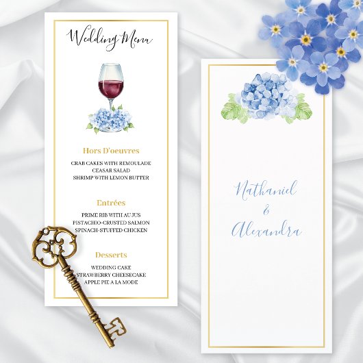 Blue Hydrangeas Wine Glass Wedding Flat Menu メニュー