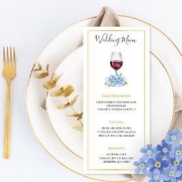 Blue Hydrangeas Wine Glass Wedding Flat Menu メニュー