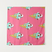 Blue ice cream with eyes. Pink background. Seamles タペストリー (正面(横))