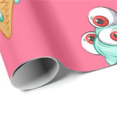 Blue ice cream with eyes. Pink background. Seamles ラッピングペーパー (ロールコーナー)