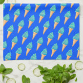 Blue Ice Creams Pattern on Blue キッチンタオル (折り畳み)