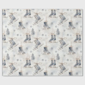 Blue Ice Skates Snowflakes Christmas ラッピングペーパー (フラット)