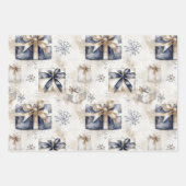 Blue Ice Skates Snowflakes Christmas Trees Gifts ラッピングペーパーシート (正面3)