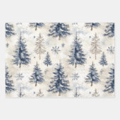 Blue Ice Skates Snowflakes Christmas Trees Gifts ラッピングペーパーシート (正面2)