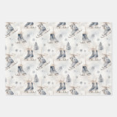 Blue Ice Skates Snowflakes Christmas Trees Gifts ラッピングペーパーシート (正面)