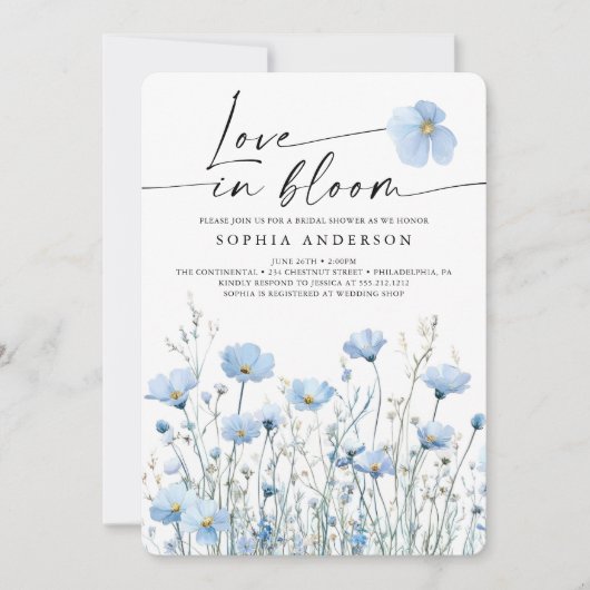 Blue In Bloom Bridal Shower Invitation Card 招待状 (正面)