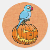 Blue Indian Ringneck on Pumpkin Halloween ラウンドシール (正面)