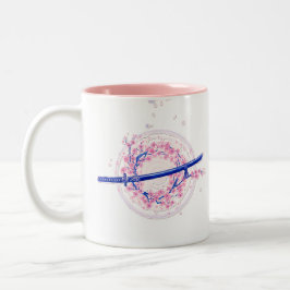 Blue Ink Katana & Cherry Blossom / Sakura Mug ツートーンマグカップ