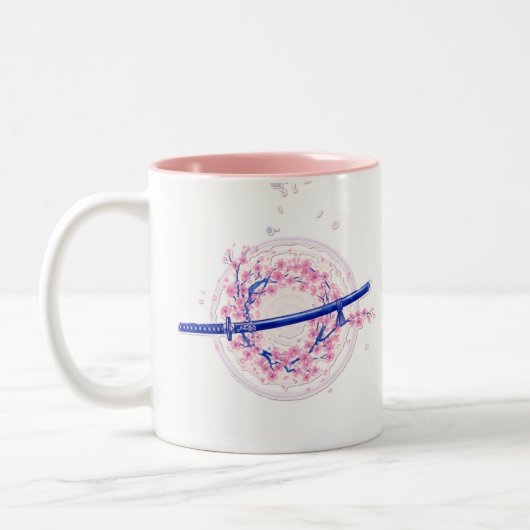 Blue Ink Katana & Cherry Blossom / Sakura Mug ツートーンマグカップ (左)