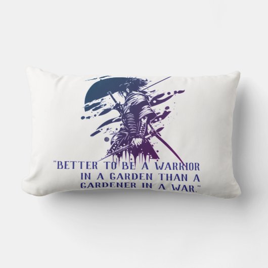 Blue Ink Samurai Art & Custom Quote Lumbar Pillow ランバークッション (正面)