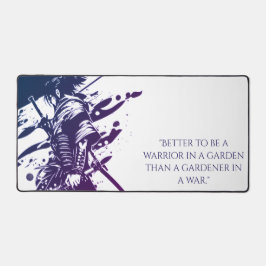 Blue Ink Samurai Warrior & Custom Quote Desk Mat デスクマット