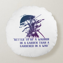Blue Ink Samurai Warrior Custom Quote Round Pillow ラウンドクッション