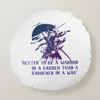 Blue Ink Samurai Warrior Custom Quote Round Pillow ラウンドクッション
