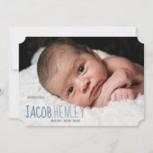 Blue Introducing Script Birth Announcement Card 案内状 (正面)