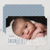 Blue Introducing Script Birth Announcement Card 案内状 (正面/裏面)