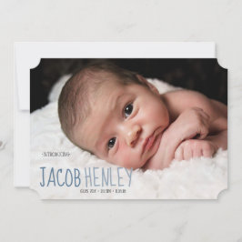 Blue Introducing Script Birth Announcement Card 案内状