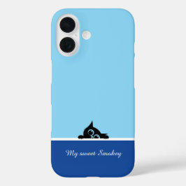 Blue iPhone Case with Cute Kitten Design iPhone 16ケース