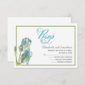 Blue Irisスクリプト結婚の返信カード 招待状 (正面/裏面)