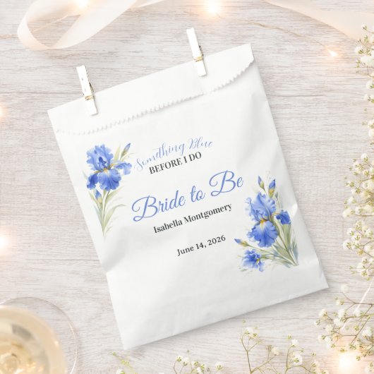 Blue Iris Bride to Be Something Blue Bridal Shower フェイバーバッグ (クリップ留めされた状態)