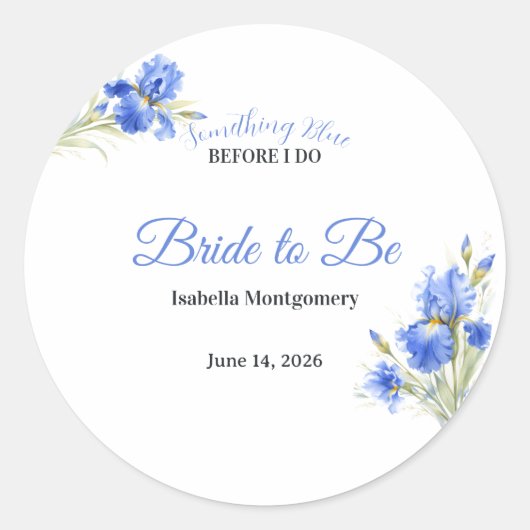 Blue Iris Bride to Be Something Blue Bridal Shower ラウンドシール (正面)