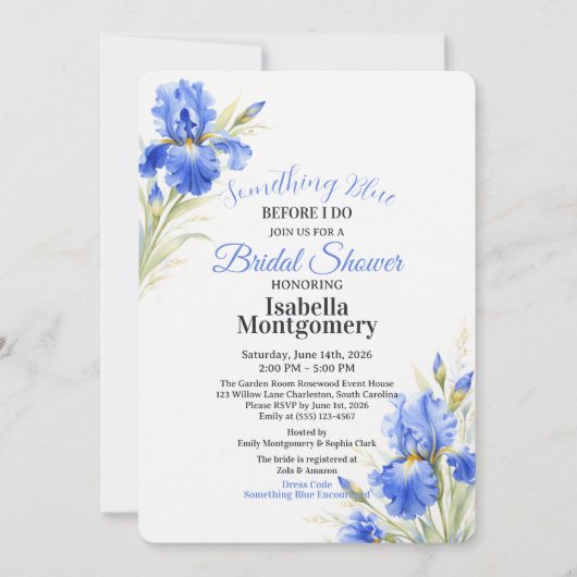Blue Iris Something Blue Before I Do Bridal Shower 招待状 (正面)