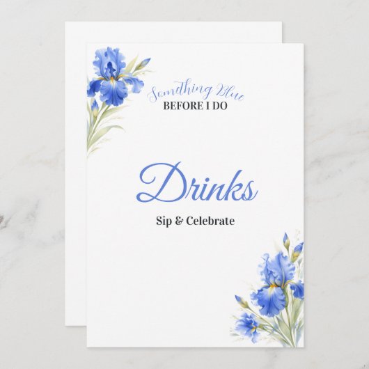Blue Iris Something Blue Bridal Shower Drinks Sign 招待状 (正面/裏面)