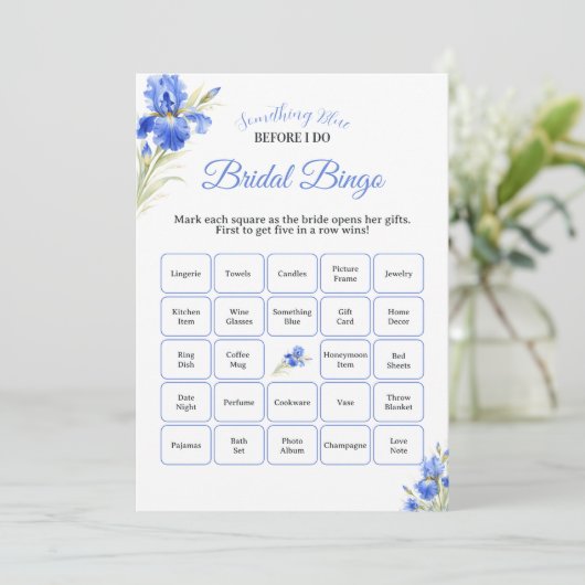 Blue Iris Something Blue Bridal Shower Game Bingo 招待状 (スタンド正面)