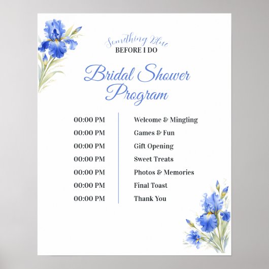 Blue Iris Something Blue Bridal Shower Program ポスター (正面)