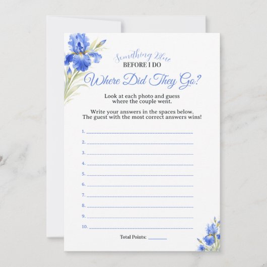 Blue Iris Where Did They Go Bridal Shower Game 招待状 (正面)