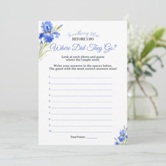 Blue Iris Where Did They Go Bridal Shower Game 招待状 (スタンド正面)