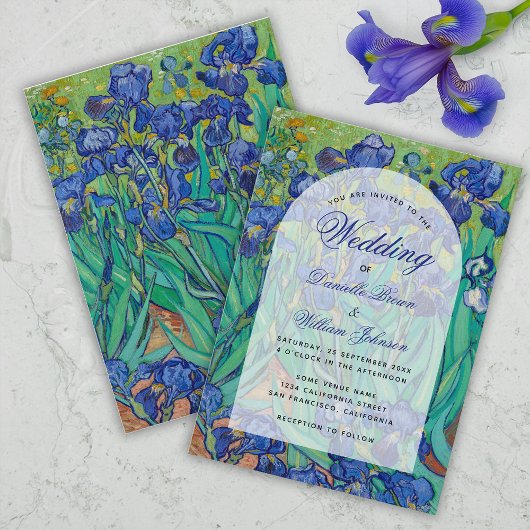 Blue Irises Floral Arch Van Gogh Wedding Elegant 招待状