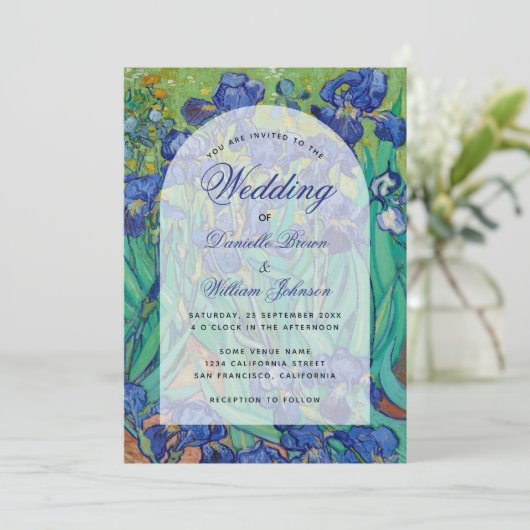 Blue Irises Floral Arch Van Gogh Wedding Elegant 招待状 (スタンド正面)