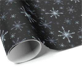Blue-ish Gray Snowflakes on a Black Background ラッピングペーパー