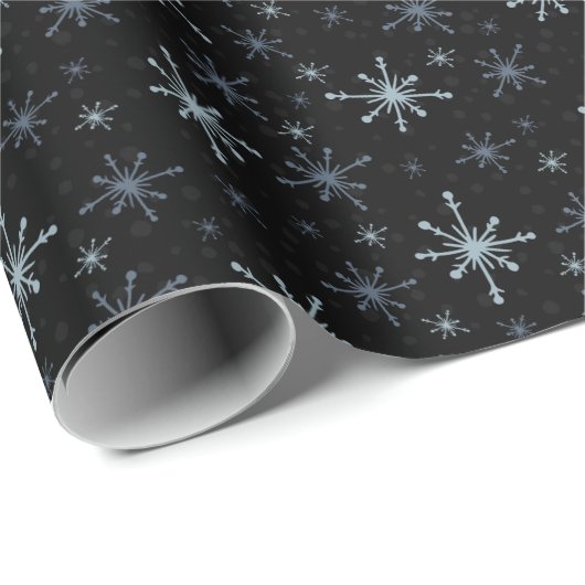 Blue-ish Gray Snowflakes on a Black Background ラッピングペーパー (ロールコーナー)