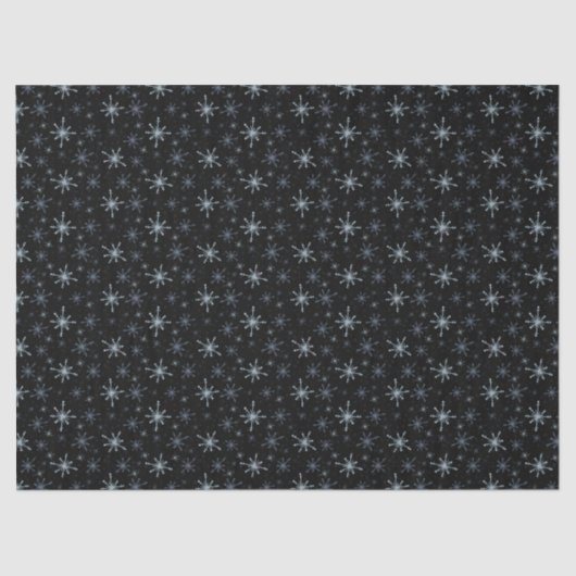 Blue-ish Gray Snowflakes on a Black Background 薄葉紙 (正面)