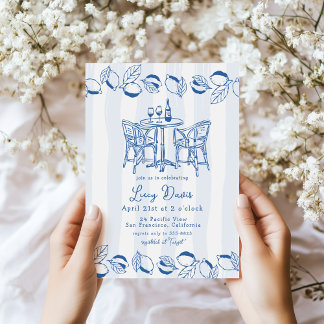 Blue Italian Bistro Lemon Stripe Bridal Shower 招待状