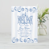 Blue Italian Bistro Lemon Stripe Bridal Shower 招待状 (スタンド正面)