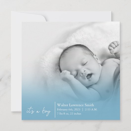 Blue It's A Boy Birth Announcement 案内状 (正面)