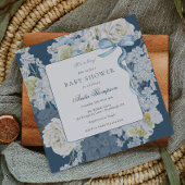 Blue It's a Boy Floral Bow Baby Shower 招待状