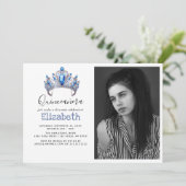 Blue & Ivory Floral Quinceañera Birthday Party 招待状 (スタンド正面)