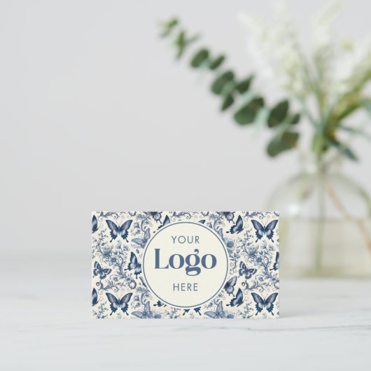 Blue Ivory Toile De Jouy Custom Logo QR Code 名刺 (スタンド正面)