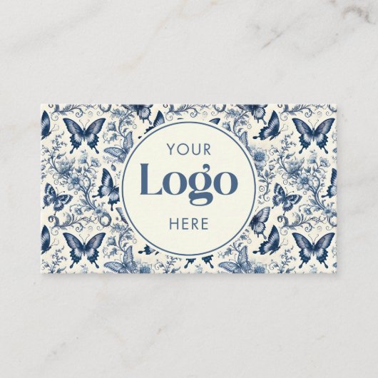 Blue Ivory Toile De Jouy Custom Logo QR Code 名刺 (正面)